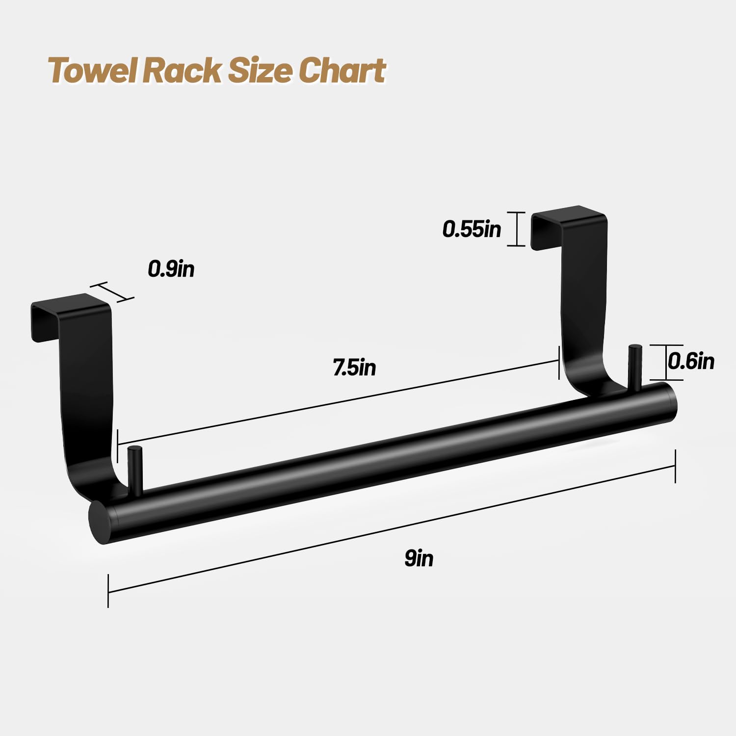 VEHHE 2-Pack 9-Inch Kitchen Towel Holder with 2 Hooks - Over Cabinet Towel Bar with EVA Foam Pads - Space-Saving Over The Door Towel Rack for Kitchen, Bathroom, Laundry Room (Black) - Perfect for Hanging Dish Towels, Hand Towels & Washcloths