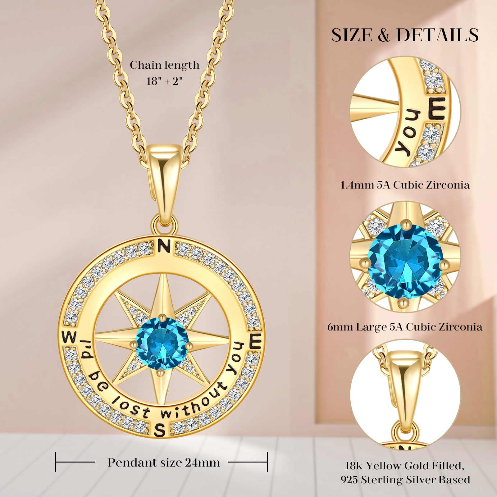 Elegant Gold Compass Necklace for Women - Perfect Anniversary & Birthday Gift Idea for Wife, Her, Girlfriend - Great for Travel, Adventure & Everyday Wear Jewelry