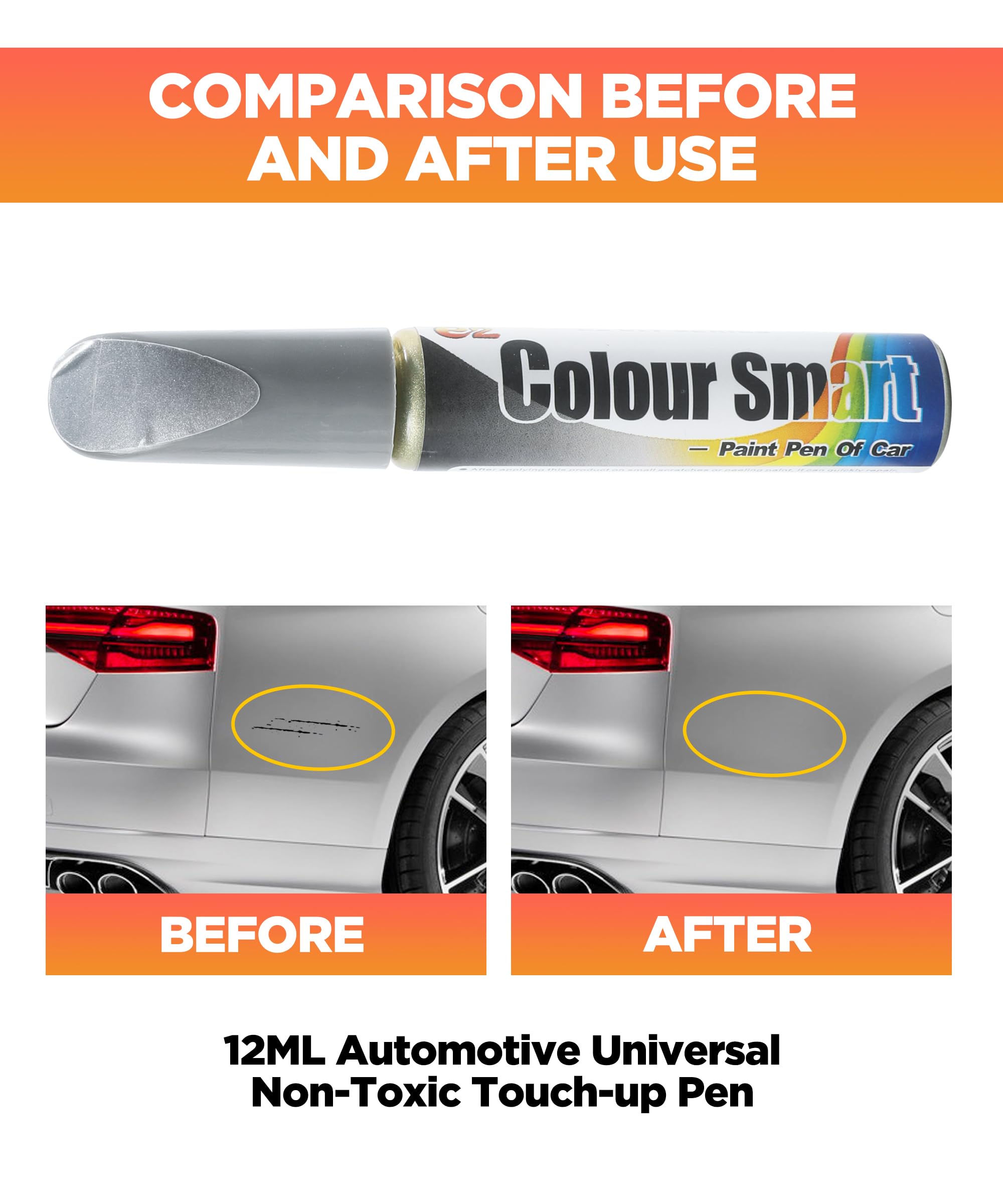 Car Scratch Remover Pen - Professional Touch Up Paint for Cars | Silver Paint Scratch Repair Kit | Car Accessories & Paint Mending Solution | Perfect for Minor Scratches, Chips & Paint Damage | Use on Doors, Bumpers & Body Panels