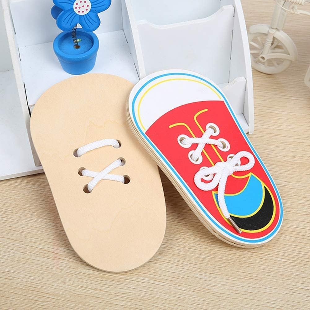 **Calsgkspray 2Pcs Kids Wooden Shoe Lacing Toy – Learn to Tie Shoes, Early Learning & Fine Motor Skills Development – Perfect for Toddlers, Preschoolers & Montessori Education (Red)**    *(Ideal for Home, Classroom, or Travel – Fun & Educational Shoe-Tying Practice for Children!)*