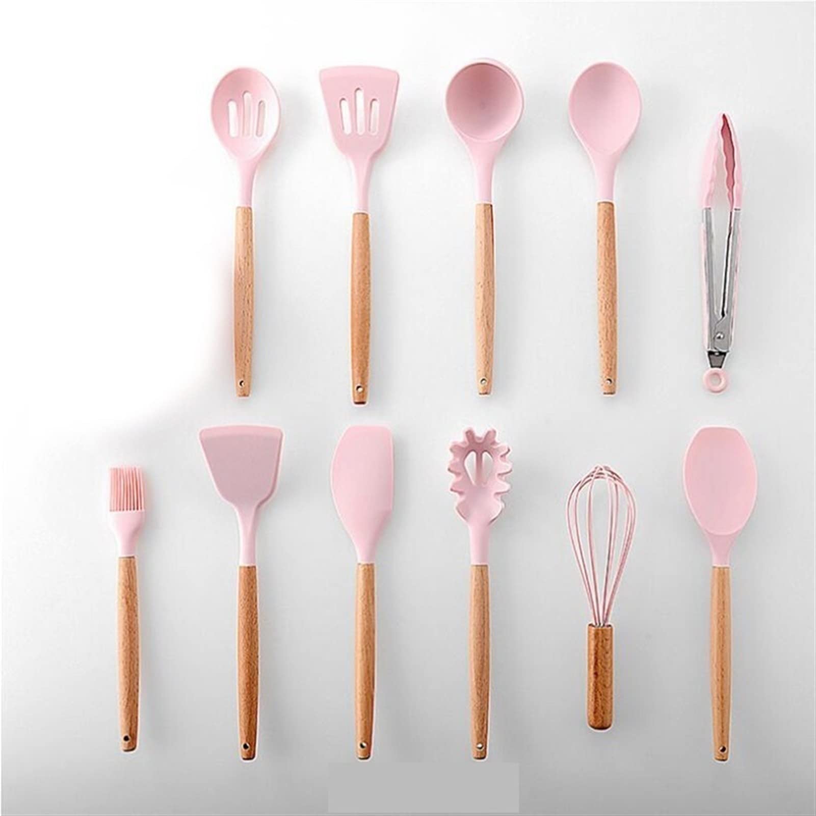 11-Piece Pink Kitchen Utensil Set - Wooden Handle Heat-Resistant Cooking Spatulas, Spoons & Gadgets for Baking, Frying & Everyday Cooking | Non-Slip & Anti-Scalding Design | Perfect Gift for Home Chefs