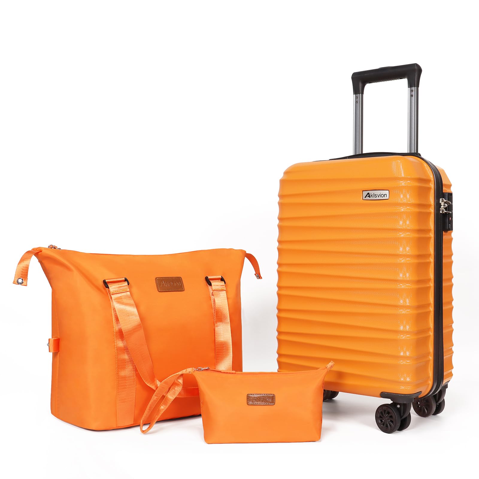 3-Piece ABS Hardshell Spinner Luggage Set with Carry-On Suitcase, Weekender Bag & Toiletry Bag (Orange) - Perfect for Travel, Business Trips & Vacations
