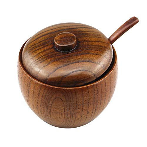 Premium Solid Wood Spice Jar Set - Sugar Bowl, Salt & Pepper Shakers with Japanese Spoon & Lid - Perfect for Kitchen Organization & Seasoning Display