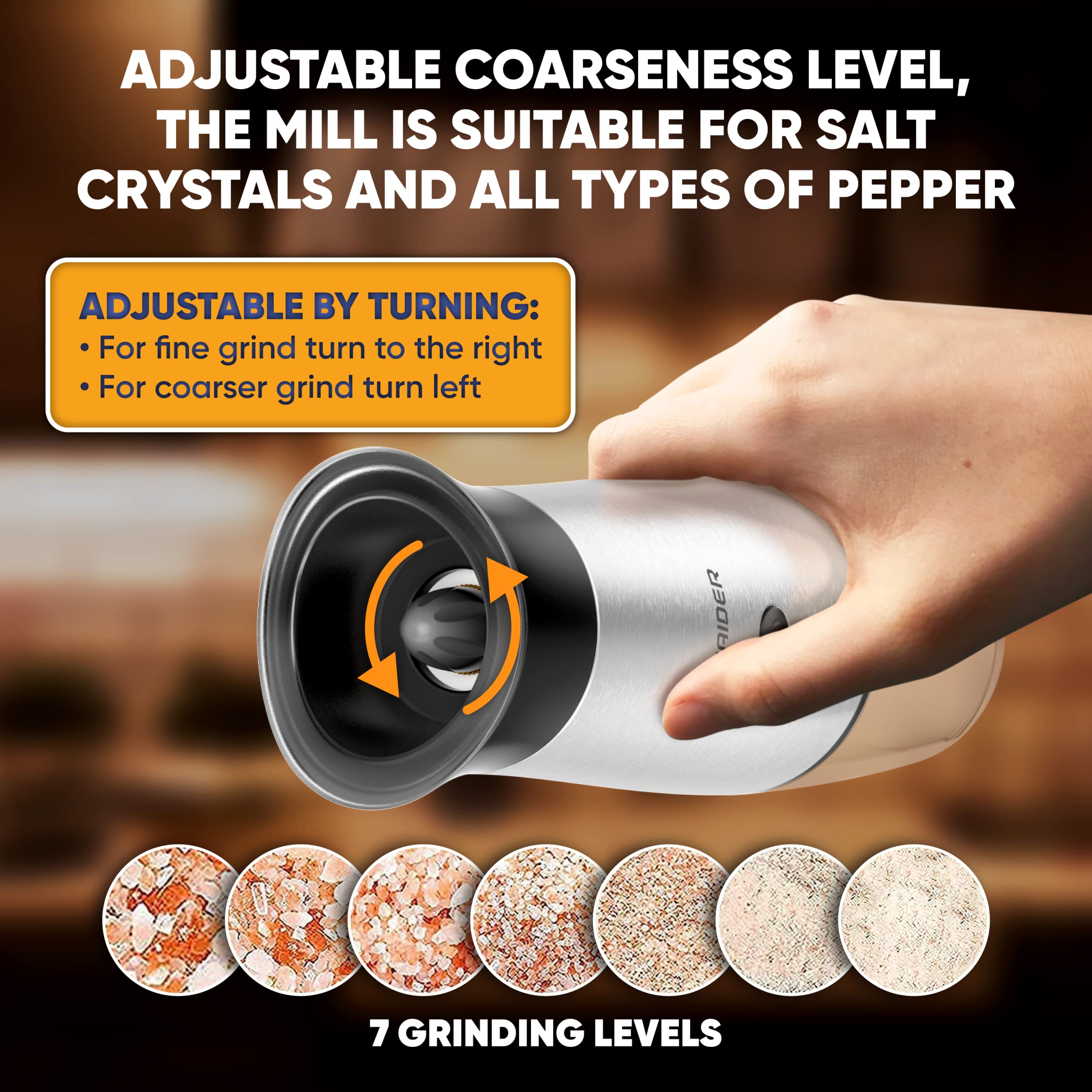 Premium Electric Salt and Pepper Grinder Set - Rechargeable Automatic Spice Mill with Adjustable Coarseness - Includes Wooden Stand, Cleaning Brush, LED Lights & Dual Charging Cables - Perfect for Kitchen, Dining Table & Outdoor Cooking (Set of 2)