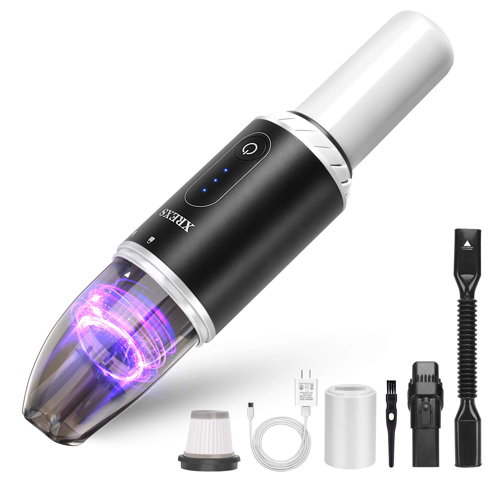 XREXS Cordless Handheld Vacuum Cleaner - 8000Pa Powerful Suction, Rechargeable & Lightweight Mini Vacuum for Car, Home, Office, Pet Hair Cleaning - Portable Handheld Vac with Quick Charge - Perfect for Cars, Sofas, Stairs & Pet Areas