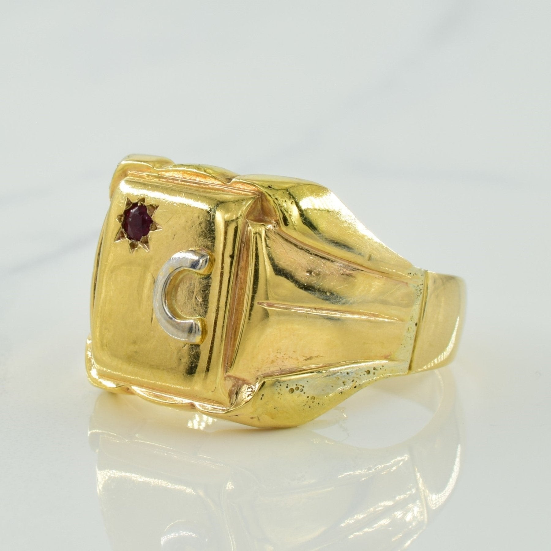 C Initial Ruby Signet Ring - 0.06ct Genuine Ruby, Size 12.25, Sterling Silver Personalized Jewelry - Perfect for Gifts, Engagements & Special Occasions