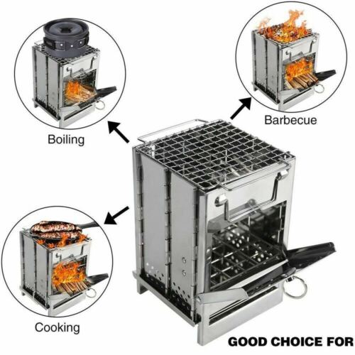 Lightweight Stainless Steel Square Wood Burning Stove - Compact Outdoor Camping Stove for Picnic, BBQ & Backpacking | Portable Fire Pit for Hiking, Survival & Emergency Cooking