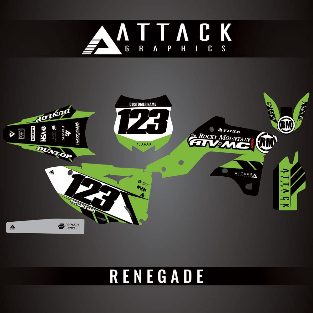 Attack Graphics Custom Renegade Complete Bike Graphics Kit - High-Quality Dirt Bike Decals for Yamaha, Honda, Kawasaki - Perfect for Motocross Racing & Off-Road Trail Riding