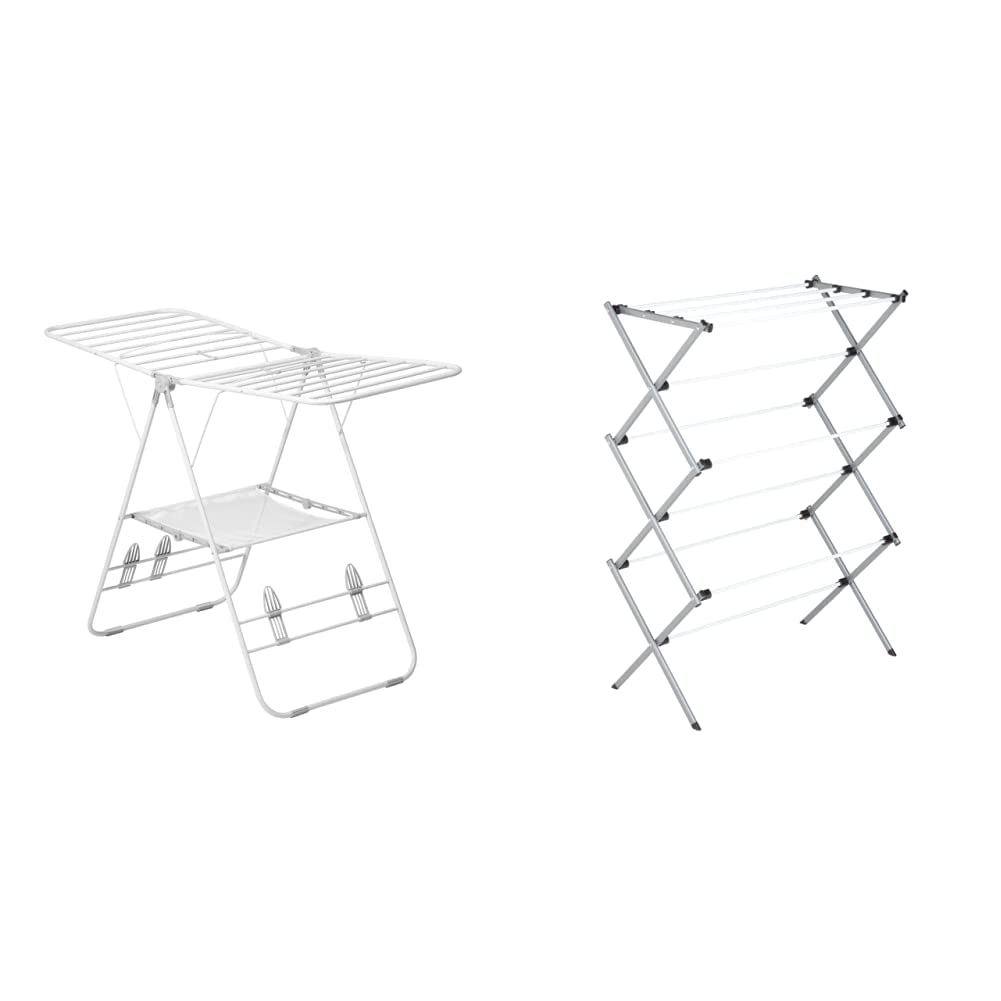 Sturdy Honey-Can-Do Gullwing Clothes Drying Rack - Heavy Duty White Metal Laundry Rack with Large Folding Design (Silver/White) - Perfect for Small Spaces, Apartments & Laundry Rooms
