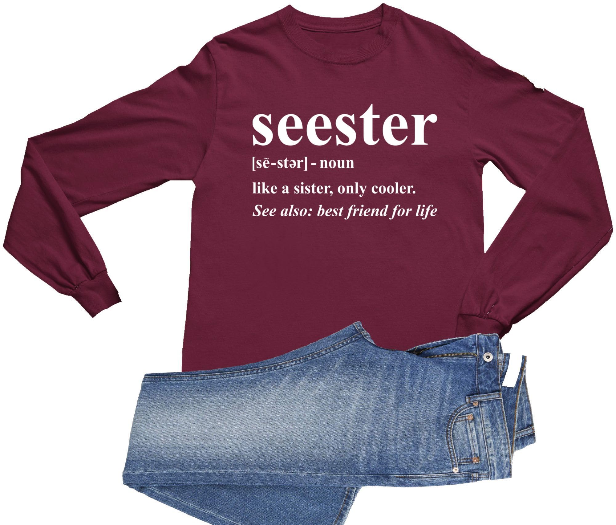 Go All Out Adult Sister Like A Sister Only Cooler Long Sleeve T-Shirt - Funny Sibling Matching Outfit for Women, Best Gift for Sisters - Perfect for Family Reunions, Birthday Parties & Twin Day Events