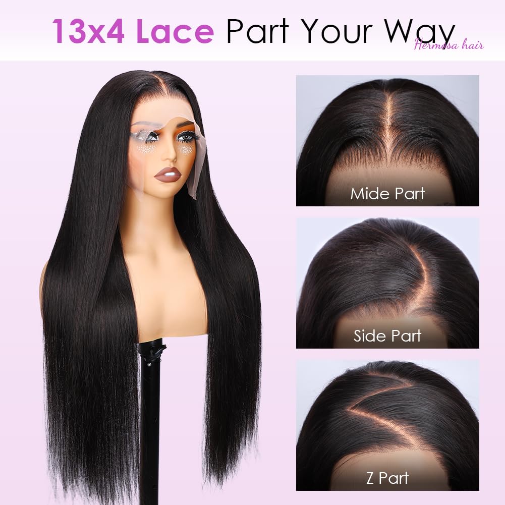 13x4 Lace Front Wigs Human Hair 220% Density 28 Inch Brazilian Straight - Pre Plucked with Baby Hair for Natural Hairline | Hermosa 12A Grade Virgin Hair Wigs for Women | Perfect for Daily Wear, Cosplay & Special Occasions