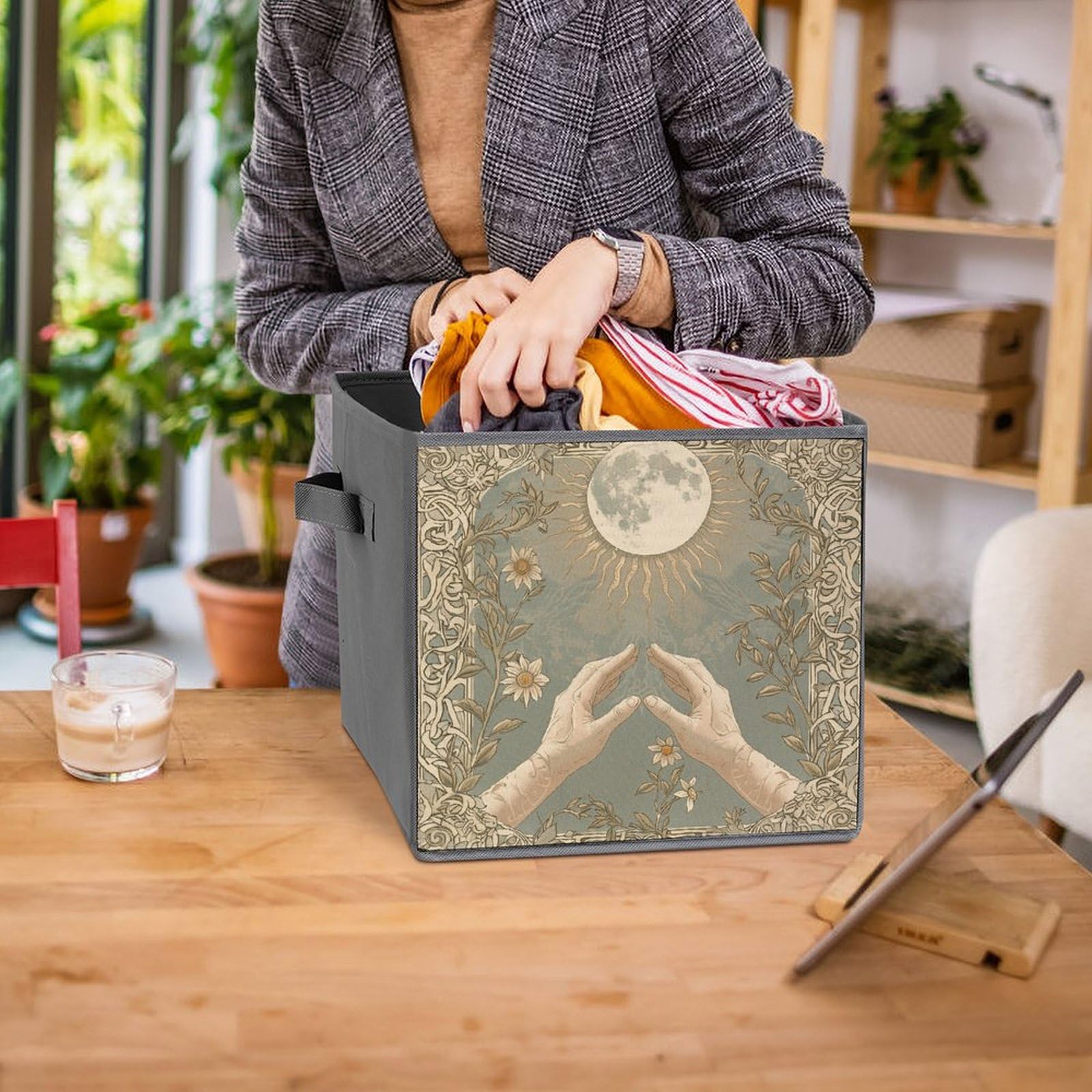 2PCS Foldable Storage Bins with Vines & Flowers Print - Large Capacity Storage Boxes with Handles for Home, Office & Playroom Organization | Perfect for Toys, Books & Clutter Control