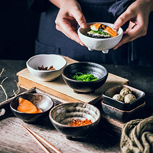 4-Inch Colias Wing Porcelain Side Dish Bowls - Set of 4 (Black, Brown, White) - Perfect for Soy Sauce, Seasonings, Dipping Sauces & Small Appetizers - Elegant Tableware for Asian Cuisine, Sushi Restaurants & Home Dining