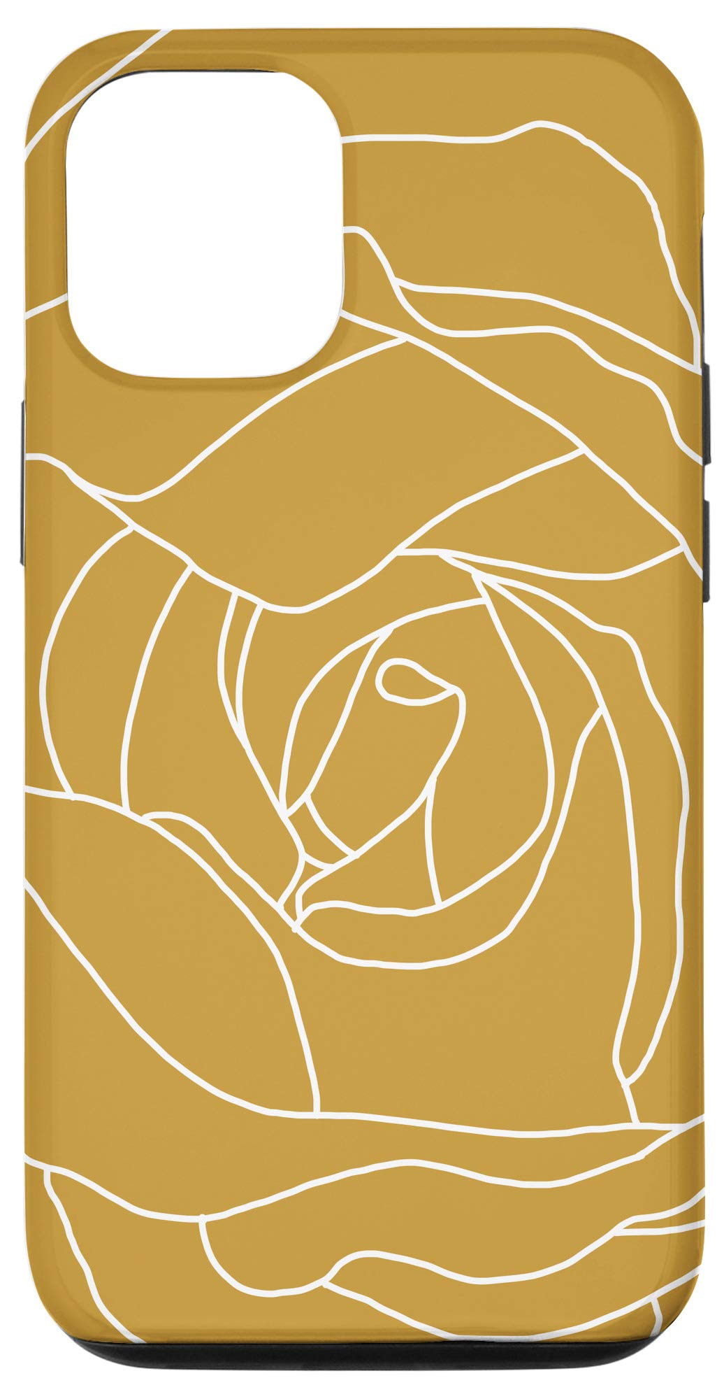 iPhone 12/12 Pro Case - Elegant Rose Floral Line Art Design in Mustard Yellow | Stylish Protective Cover for Women | Perfect for Everyday Use, Work & Travel