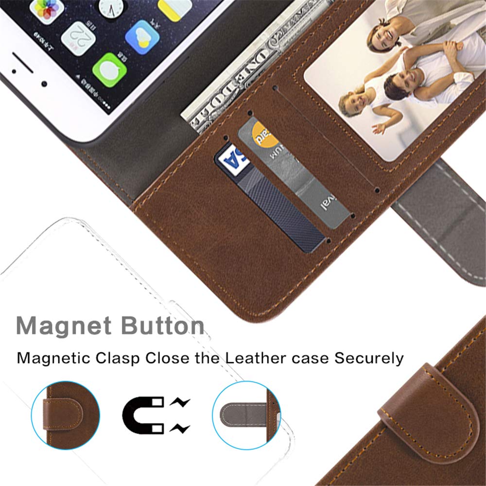 Premium Leather Wallet Case for HTC U11+ with Card Slots & Magnetic Closure - Soft TPU Back Cover & Flip Design for HTC U11 Plus (Brown) - Perfect for Business, Travel & Everyday Protection