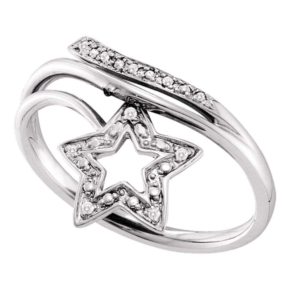 10K White Gold Women's Round Diamond Star Bypass Band Ring - 0.03 CTTW - Elegant Wedding, Anniversary & Engagement Jewelry Gift for Her