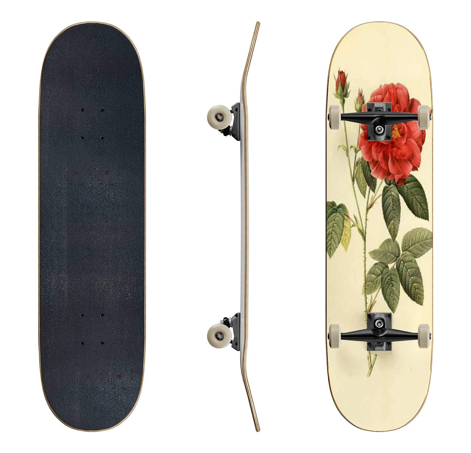 XXXL Rose Skateboard with Vintage Floral Design - Classic Concave Longboard for Beginners & Pros | Perfect for Extreme Sports, Teen Gifts & Street Skating