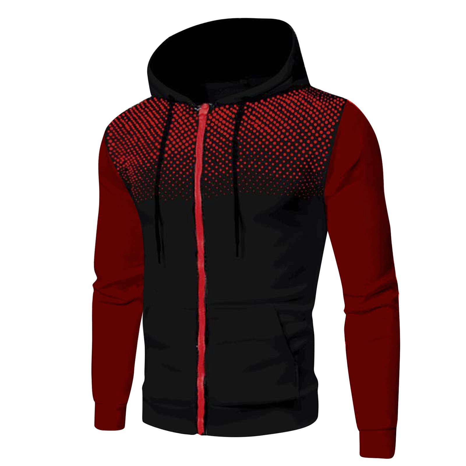 Men's Winter Sports Casual Fitness Suit - Dotted Zip-Up Hoodie & Sweatpants Set (Red) | Gym, Running, Outdoor Activities