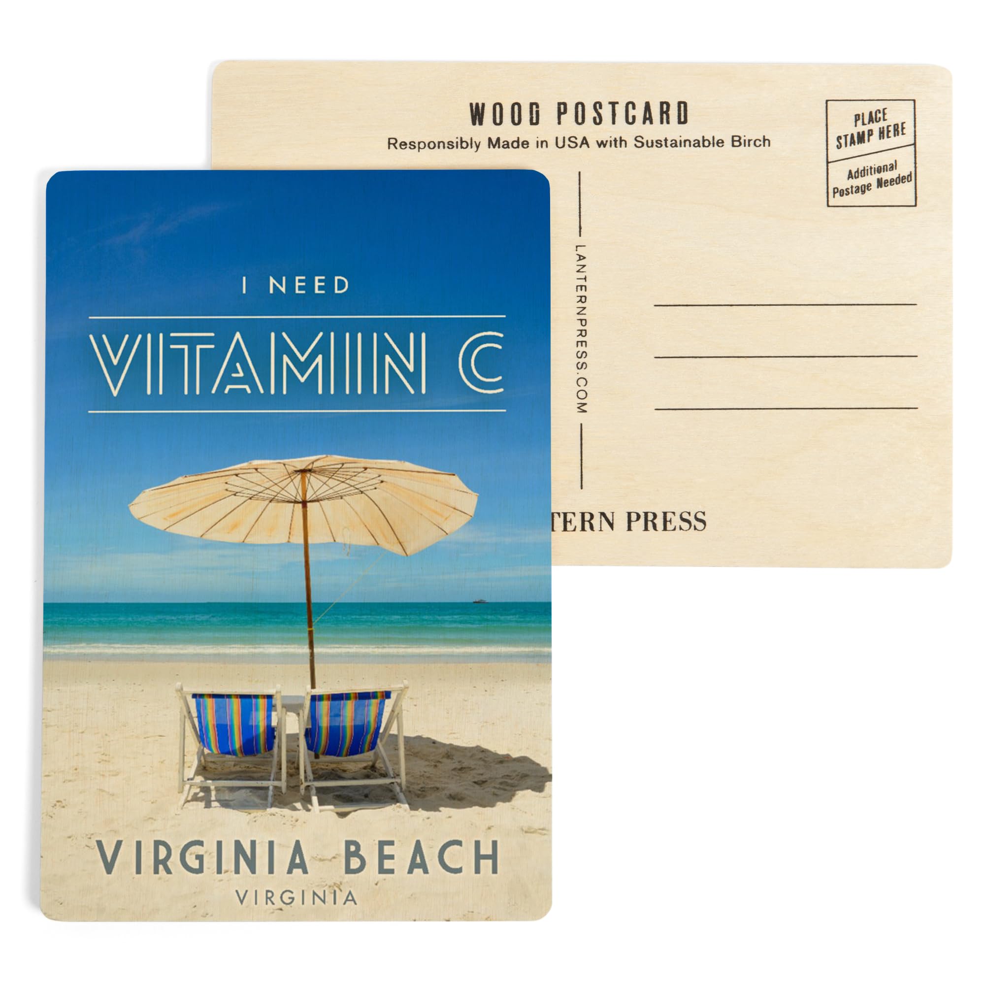 Virginia Beach Vitamin C Postcards - 4x6 Birch Wood Stationary Set (2-Pack) - Rustic Coastal Home Wall Decor for Beach Houses, Vacation Rentals & Coastal Theme Rooms
