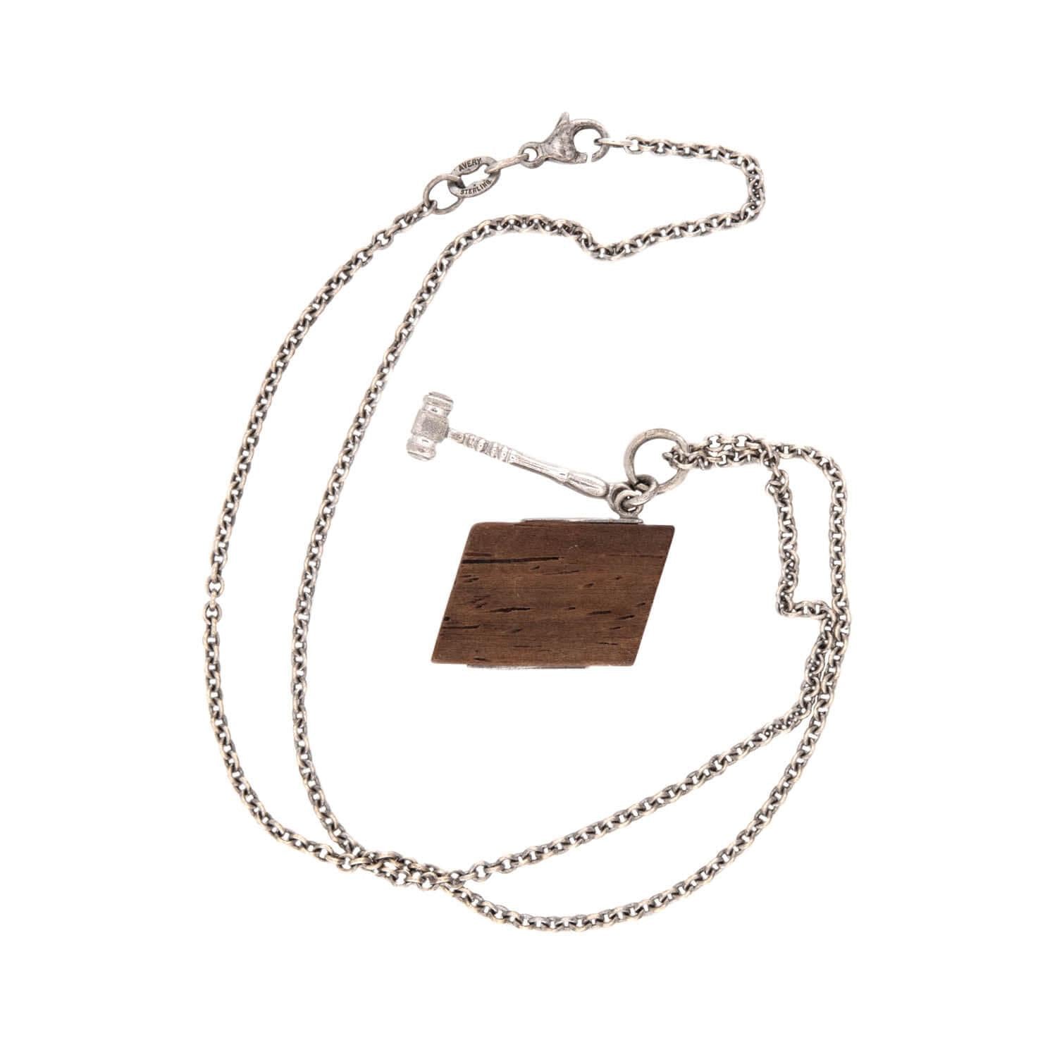 Vintage Sterling Silver Knock On Wood Pendant Necklace for Women - Handmade Lucky Charm Jewelry Gift for Birthday, Christmas & Everyday Wear