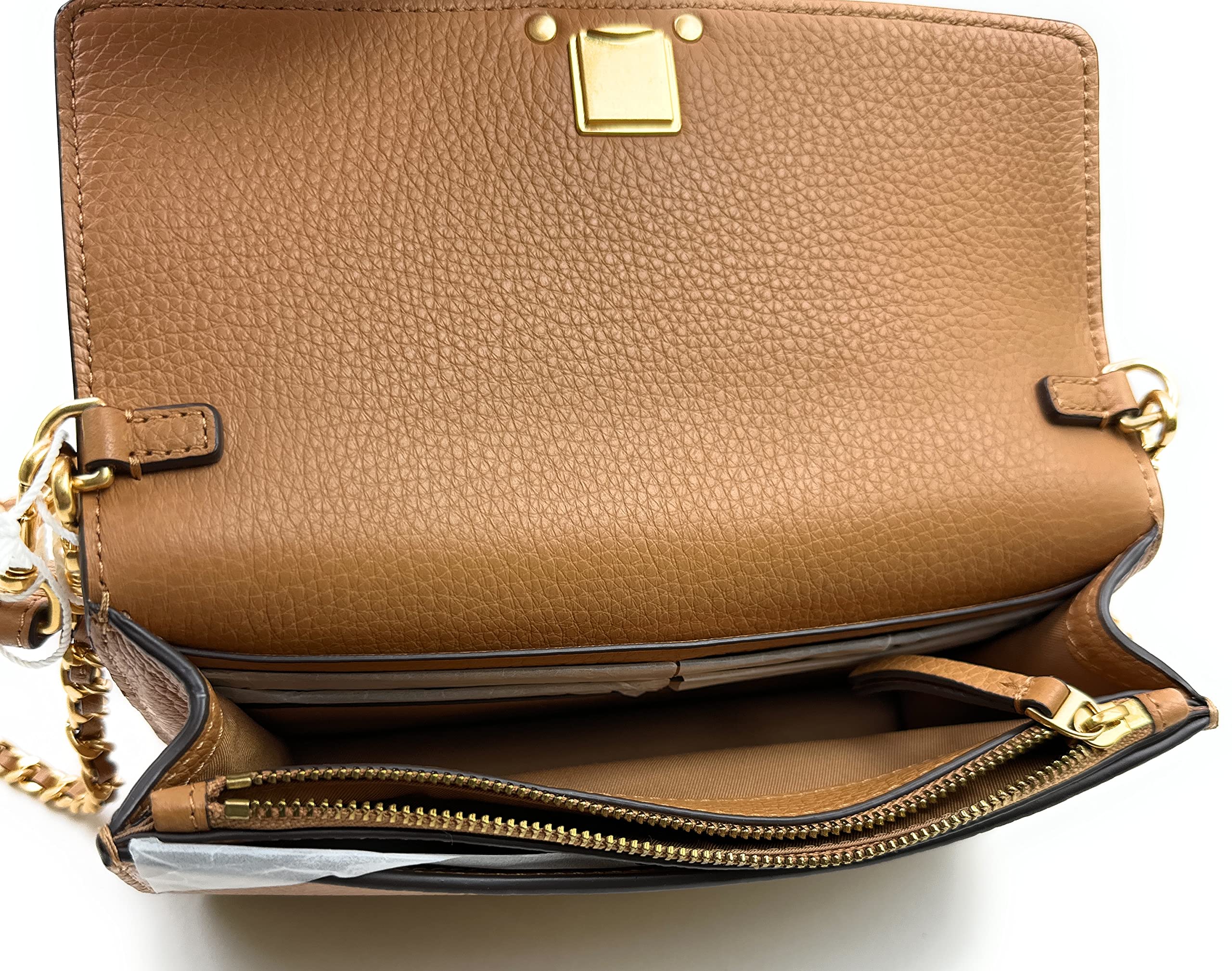 Tory Burch Britten Pebble Chain Wallet Wristlet for Women - Tiramisu Brown Crossbody Bag | Perfect for Everyday Use, Parties & Travel