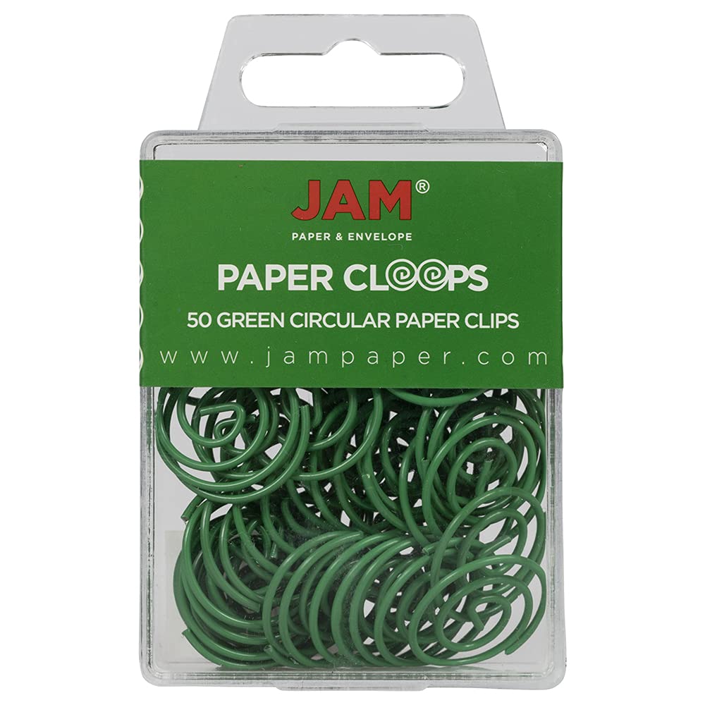 JAM PAPER Circular Paper Clips - Round Green Paper Clips (50-Pack) for Office, School, and Document Organization