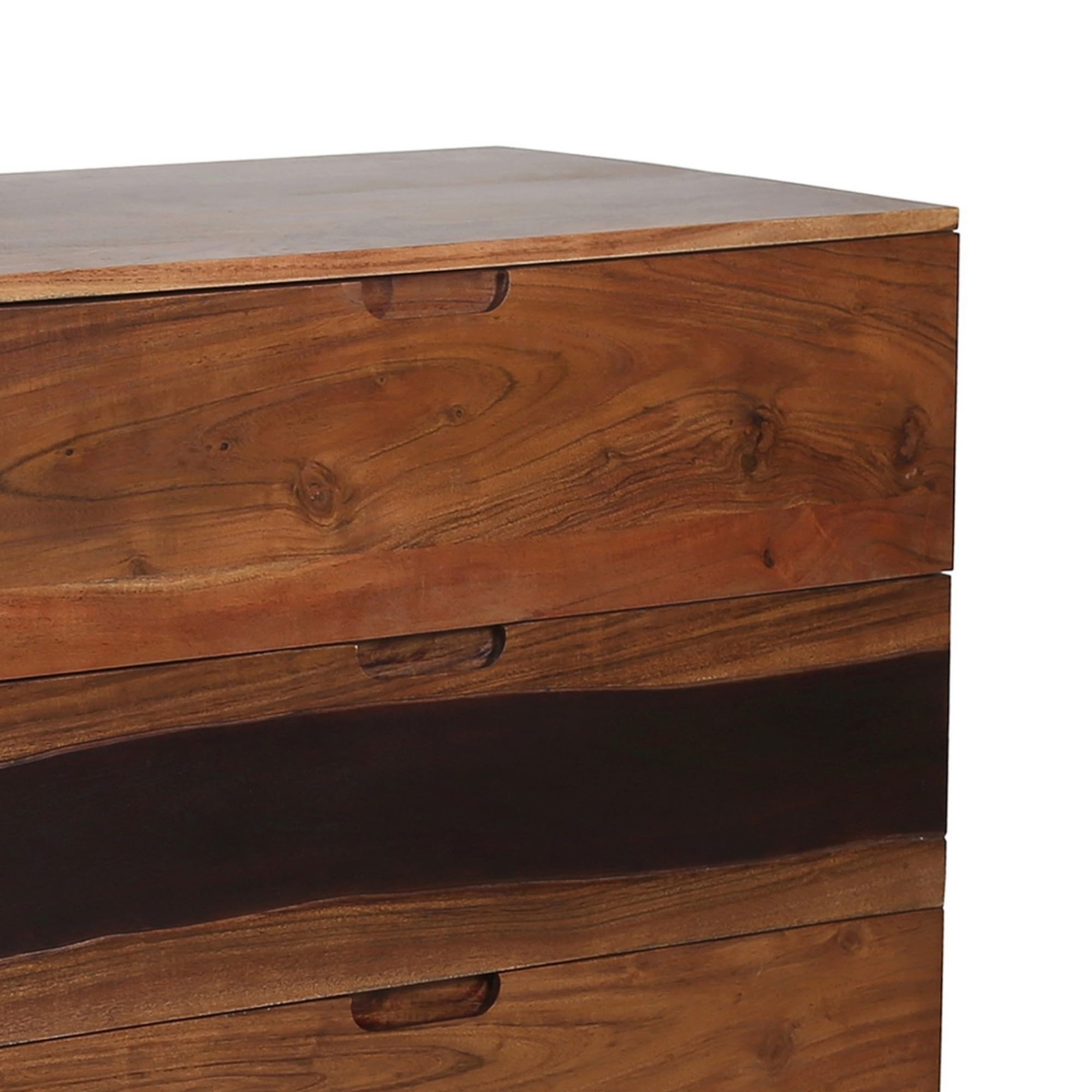 Benjara BM285077 59-Inch Acacia Wood 6-Drawer Long Dresser with Spacious Storage - Brown Finish for Bedroom Furniture & Home Organization