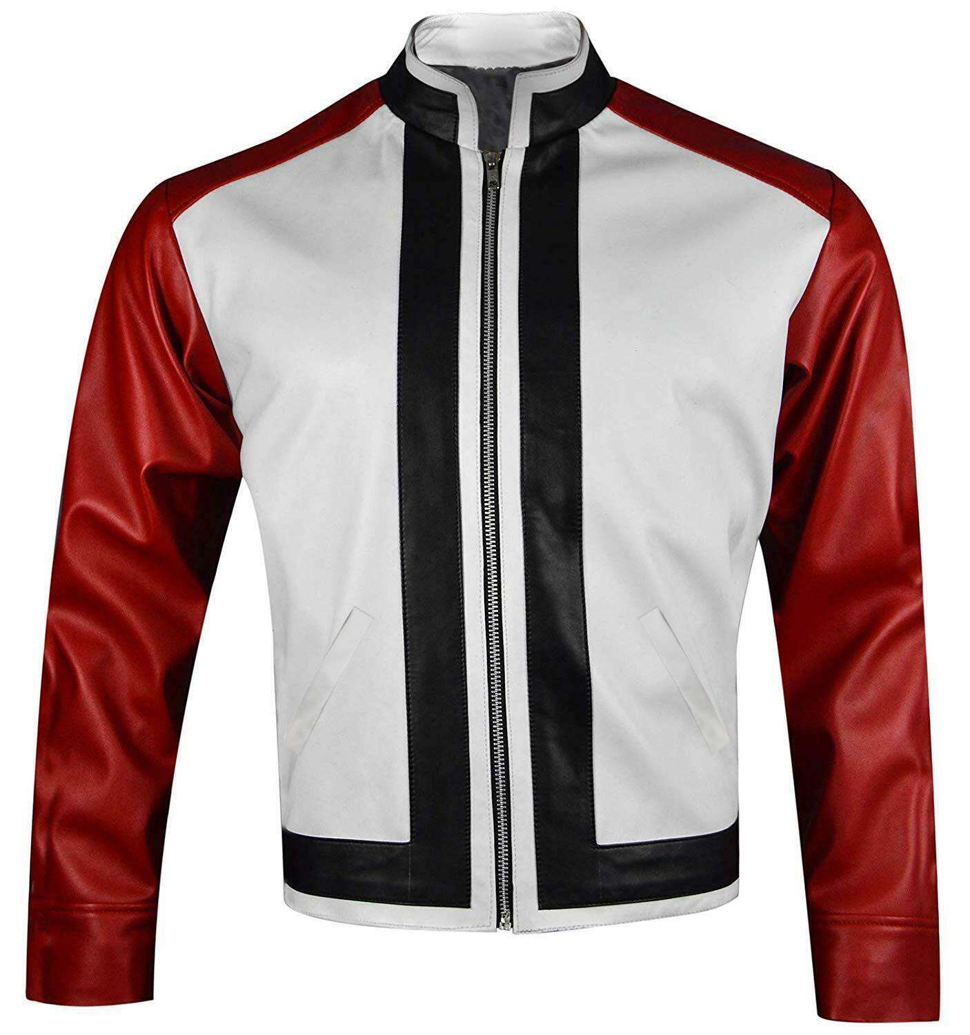 Men's Biker Tri-Color Leather Motorcycle Jacket - Vintage Style Riding Gear for Harley Davidson & Cosplay (Garou Fighter Costume) | Perfect for Motorcycle Riders, Anime Conventions & Halloween Outfits