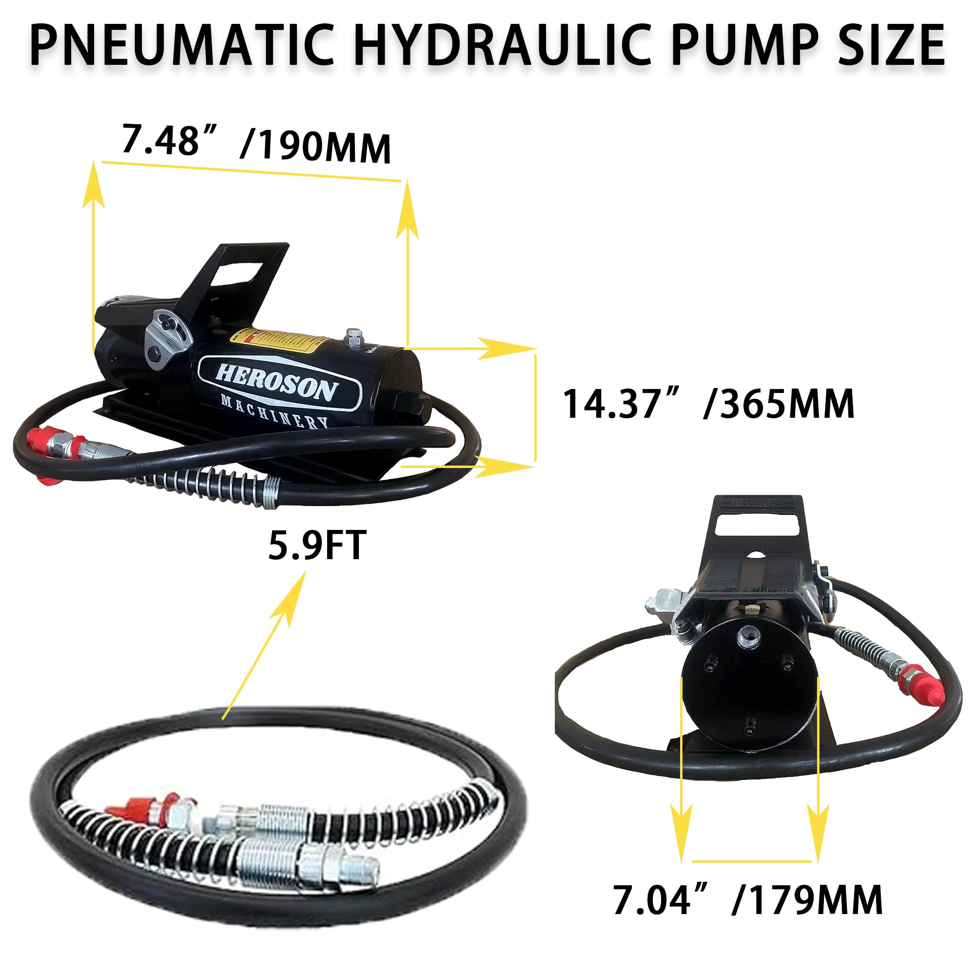 HEROSON 10,000 PSI Air Hydraulic Pump with 0.7L Reservoir - 3/8