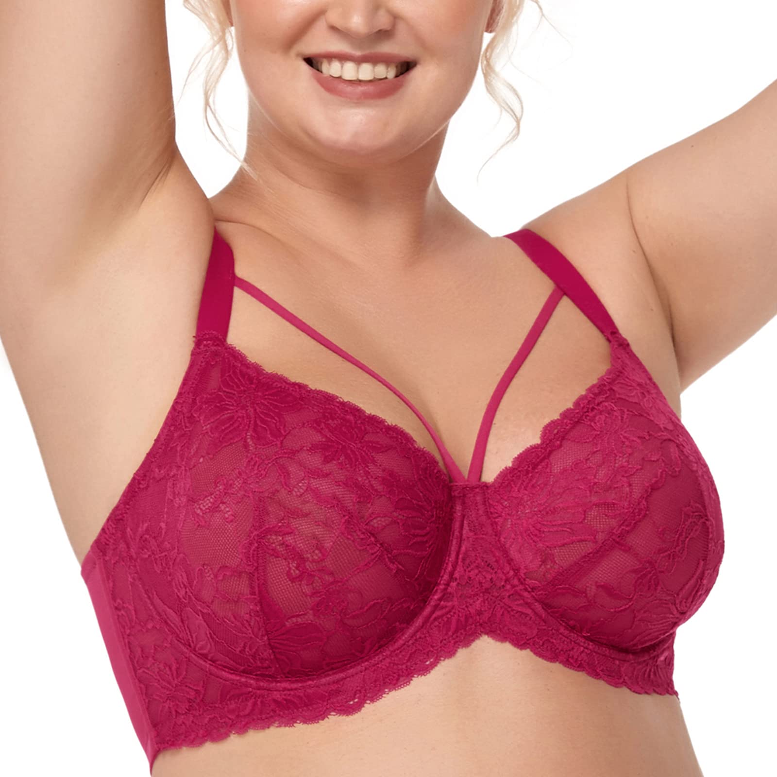 HSIA Women's Minimizer Bra - Unlined Non-Padded Lace Underwire Bra for Plus Size & Full Figure - Comfortable Support & Flattering Fit - Perfect for Everyday Wear, Work & Special Occasions - Black
