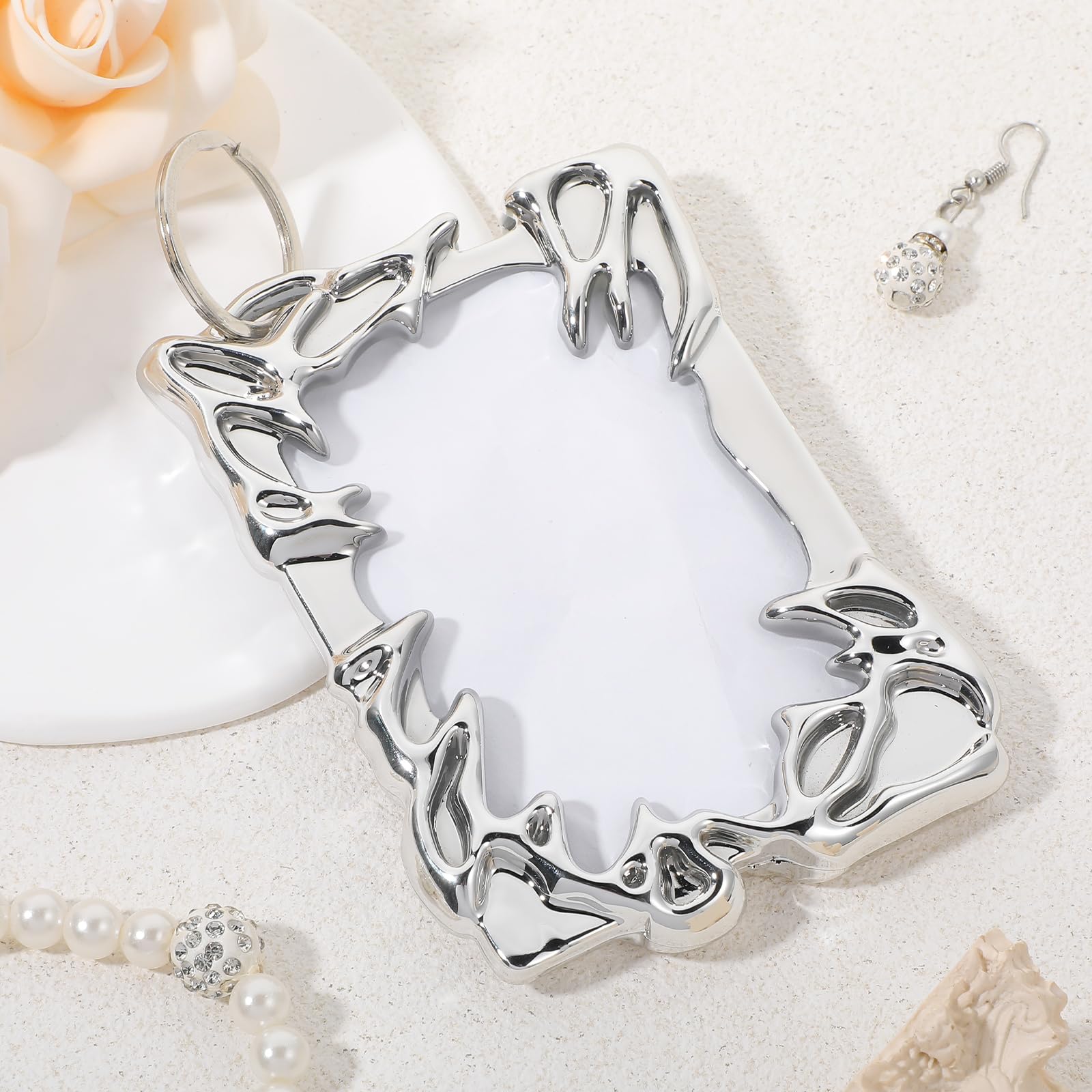 Electroplated Plastic Photocard Holder Keychain - Silver Plating Photo Display Frame for Kpop Collectibles, Student ID Cards & Office Supplies | Perfect for Tabletop Decor, Gift Giving & Organizing Stationery
