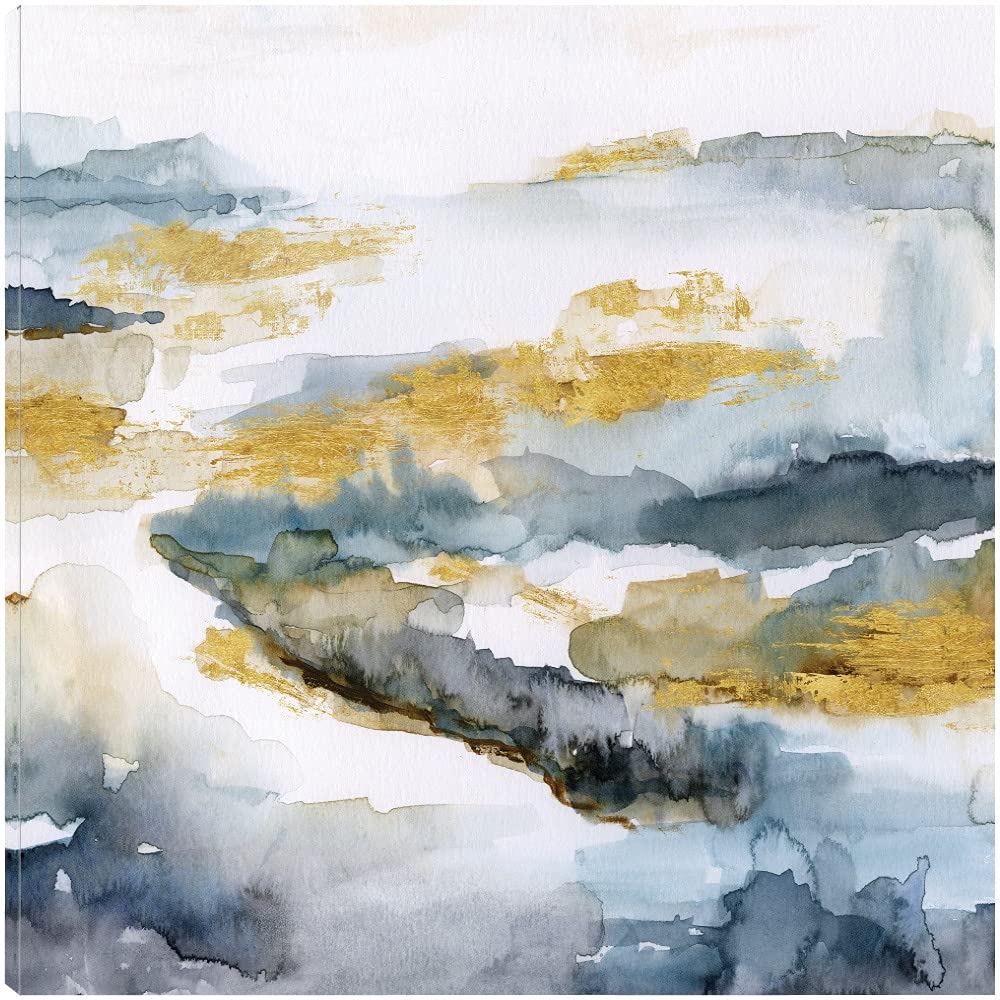 Golden Estuary Fine Art Canvas Wall Decor by Artist Nan - 37x37 Inch Ready to Hang Painting for Living Room, Bedroom, Office - Modern Coastal Landscape Artwork for Home & Commercial Spaces