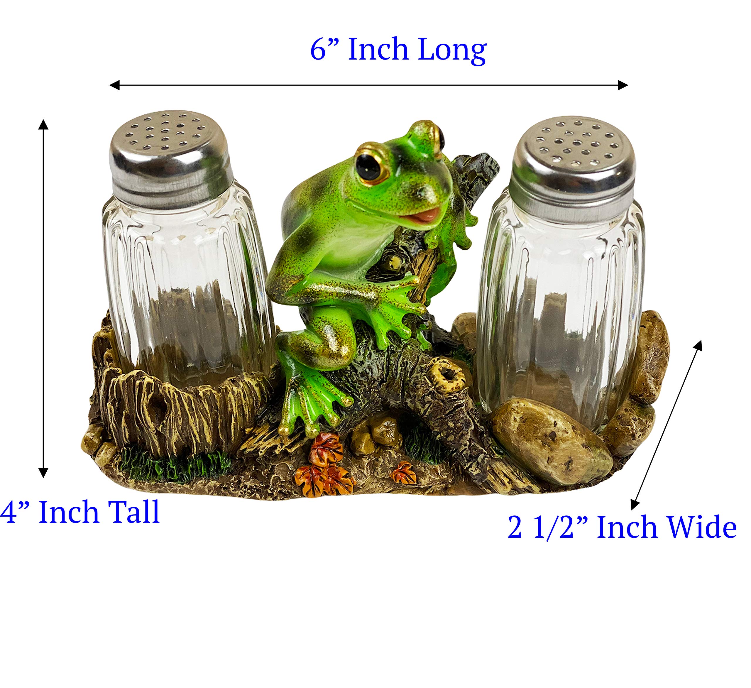 Ceramic Frog Salt and Pepper Shaker Set - Farmhouse Kitchen Decor with Glass Caddy - Cute Frog Gifts for Friends & Family - Perfect for Dinner Table, Countertop Decor, and Housewarming Parties