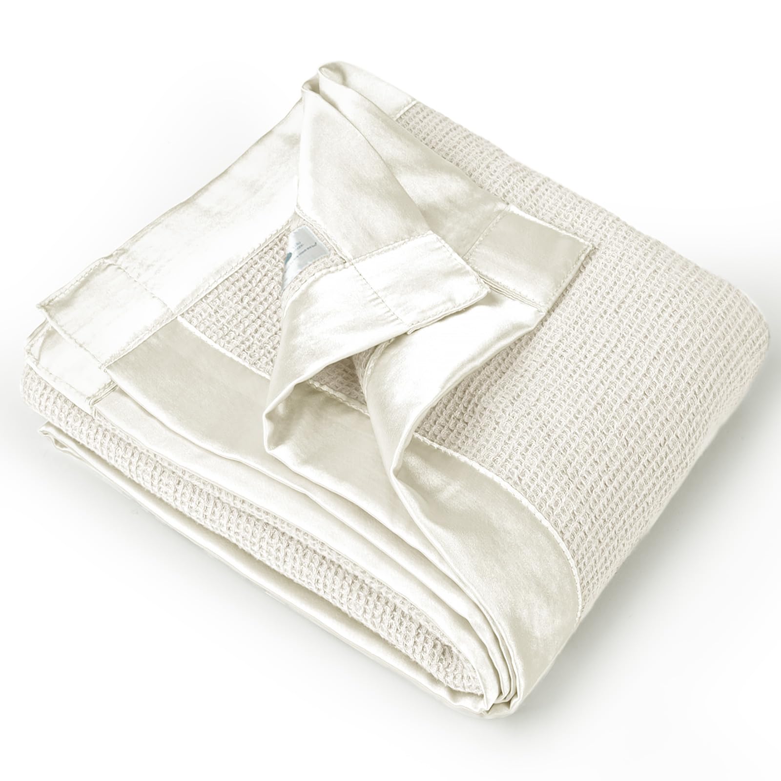 Soft Cotton Waffle Baby Swaddle Blanket with Satin Trim - Breathable Nursing Cover & Crib Blanket for Newborns & Toddlers - Perfect for Naptime, Swaddling & Baby Shower Gifts (Cream)