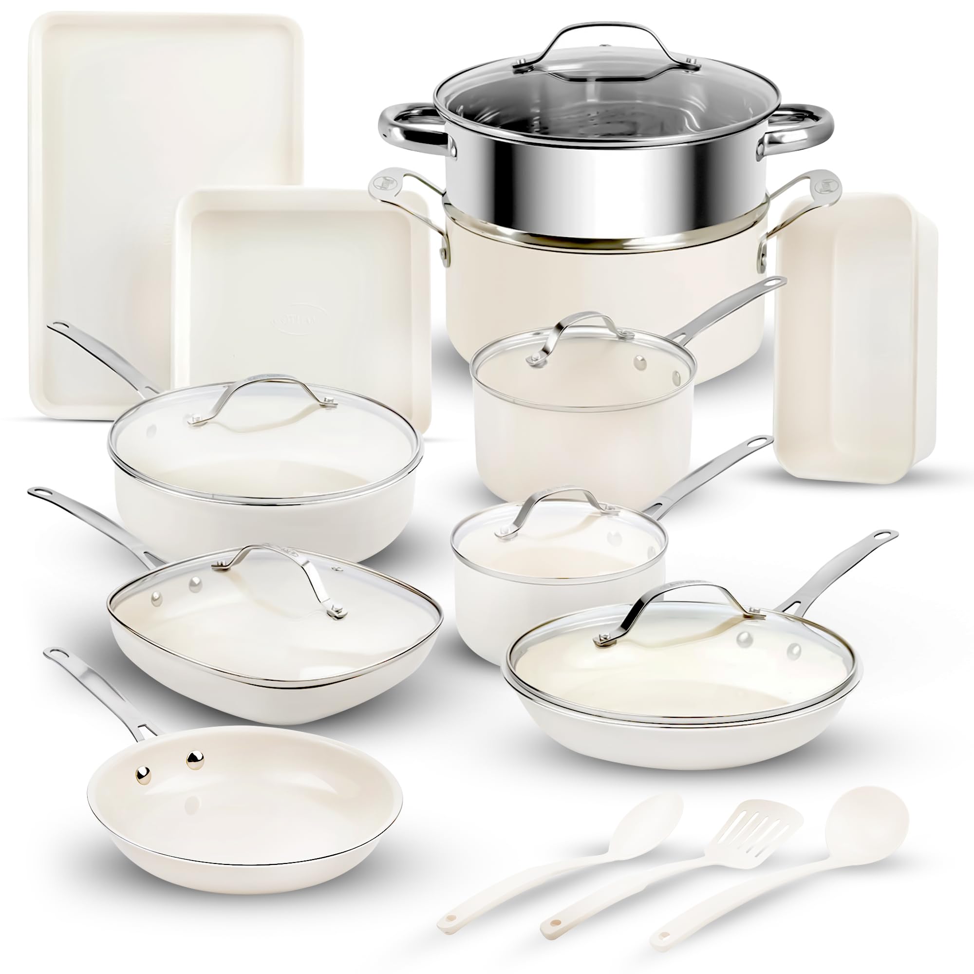 GOTHAM STEEL 20-Piece Ceramic Nonstick Cookware Set - Pots & Pans Kitchen Set with Bakeware & Utensils, Non-Toxic, Oven & Dishwasher Safe - Perfect for Everyday Cooking, Baking, and Family Meals