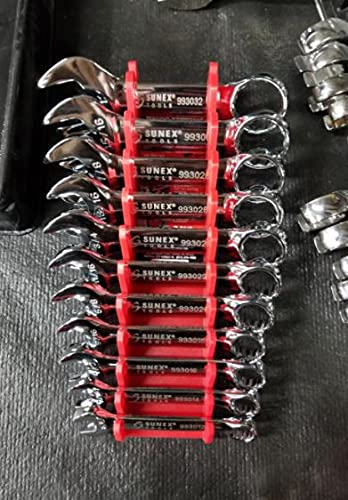 11-Tool Gripper Wrench Organizer Tool Tray Kit for Stubby & Line Wrenches (4-Piece Set, Black & Red) - Perfect for Mechanics, DIY Projects & Toolbox Organization