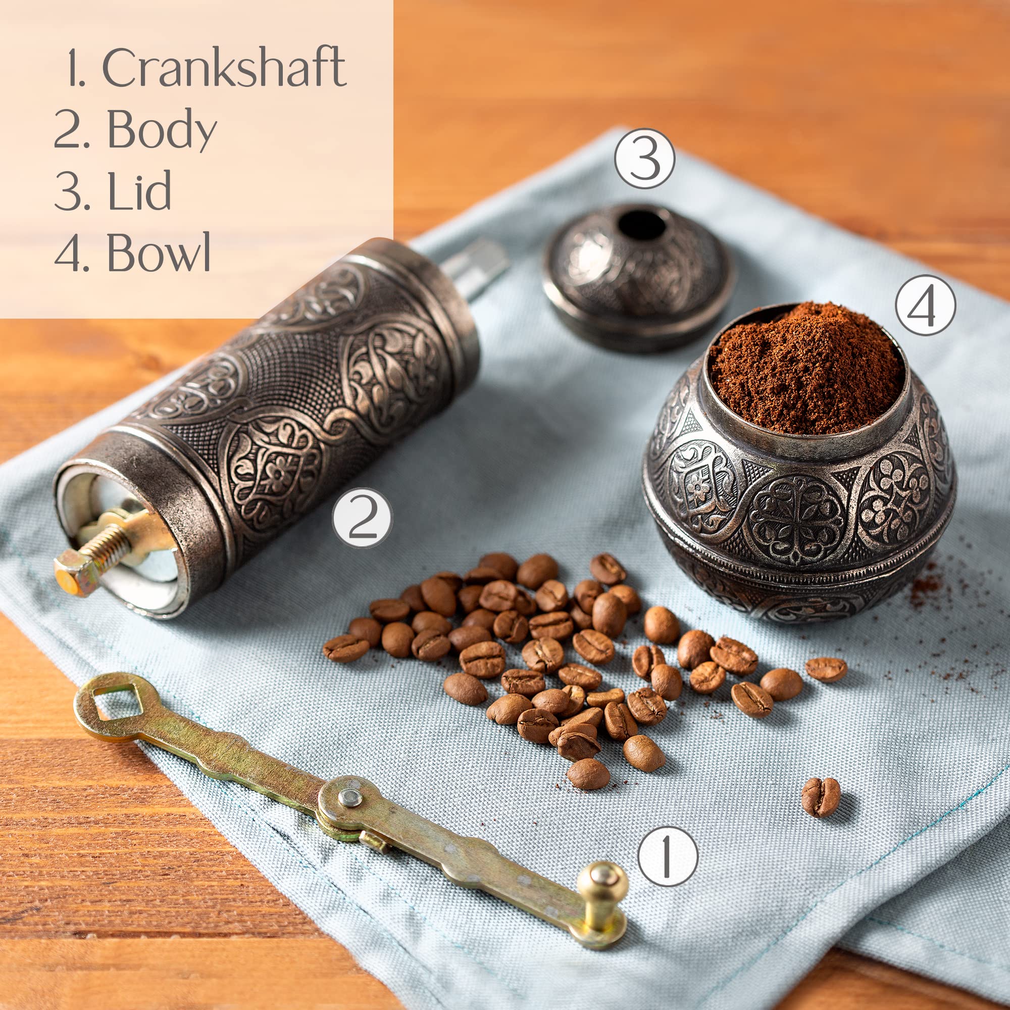 Premium Crystalia Refillable Manual Coffee Grinder - Adjustable Metal Burr Mill with Hand Crank & Ergonomic Handle - Vintage Style for Espresso, French Press & Cold Brew - Perfect for Home, Office & Camping Use