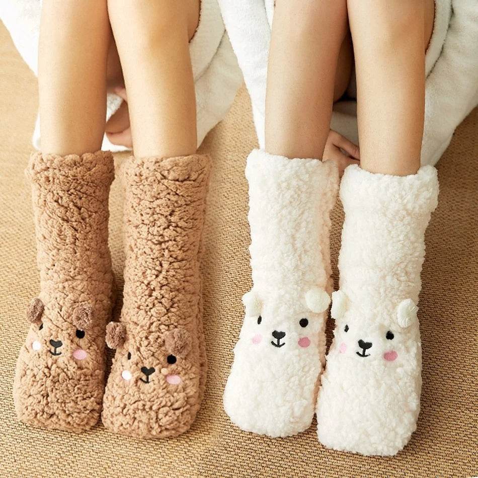 Cozy Fuzzy Bear Socks for Women & Men - Soft Winter Warm Slipper Socks with Non-Slip Grip - Perfect for Christmas Gifts, Home Relaxing & Cold Weather Comfort