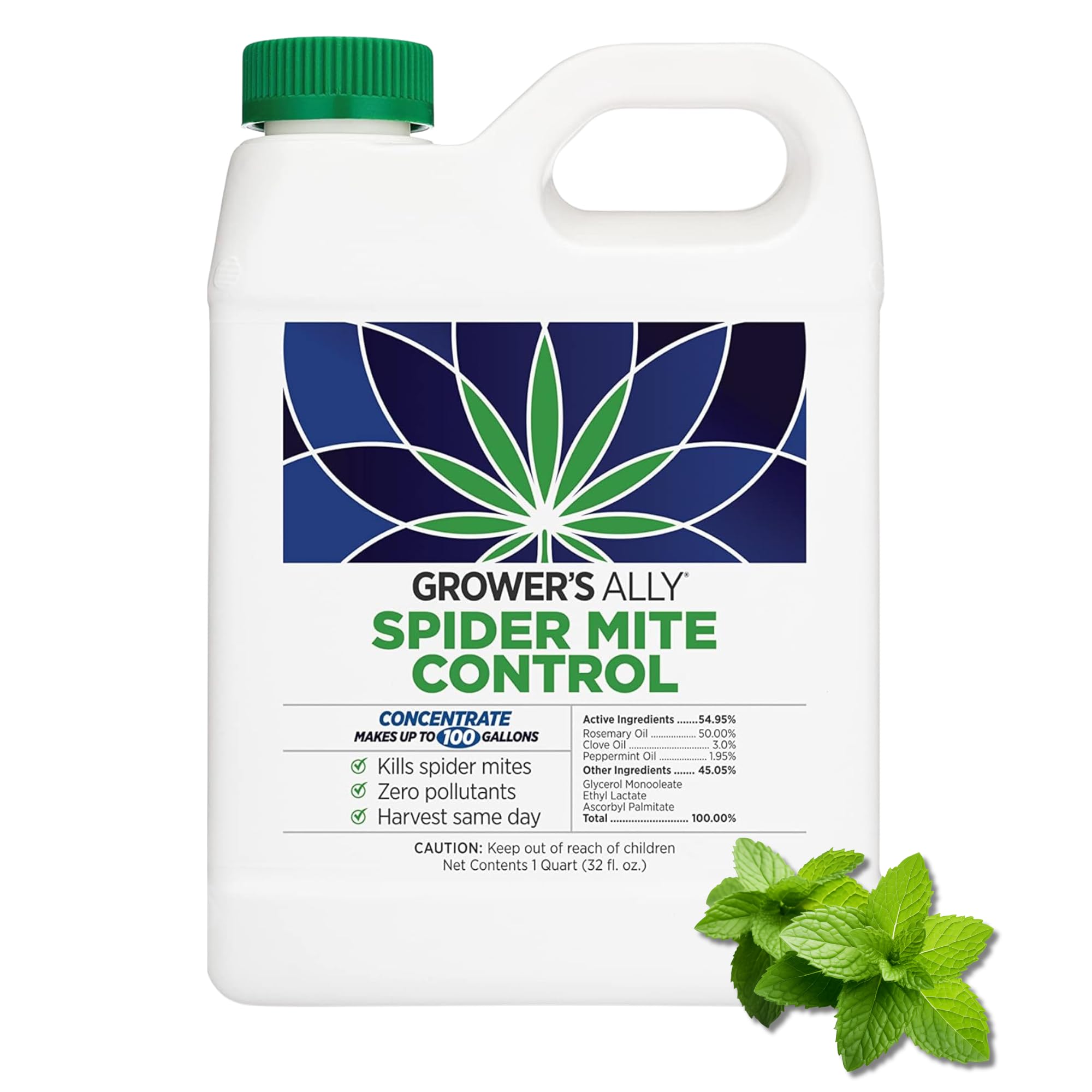 Grower's Ally Natural Spider Mite & Insect Killer Concentrate 1 qt with Rosemary Oil | Indoor & Outdoor Plant Protection | Makes 100 Gallons | Organic Pest Control for Gardens, Greenhouses & Hydroponics