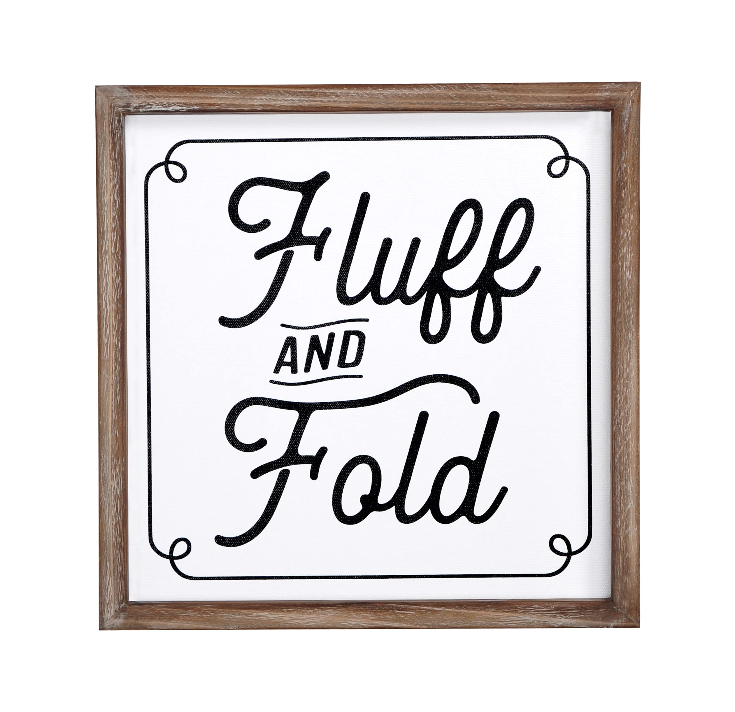 Rustic Wood Frame Fluff and Fold Laundry Sign - Modern Farmhouse Wall Hanging Decor for Laundry Room, Shelves & Tabletop | Perfect for Home, Apartment & Laundromat Decor