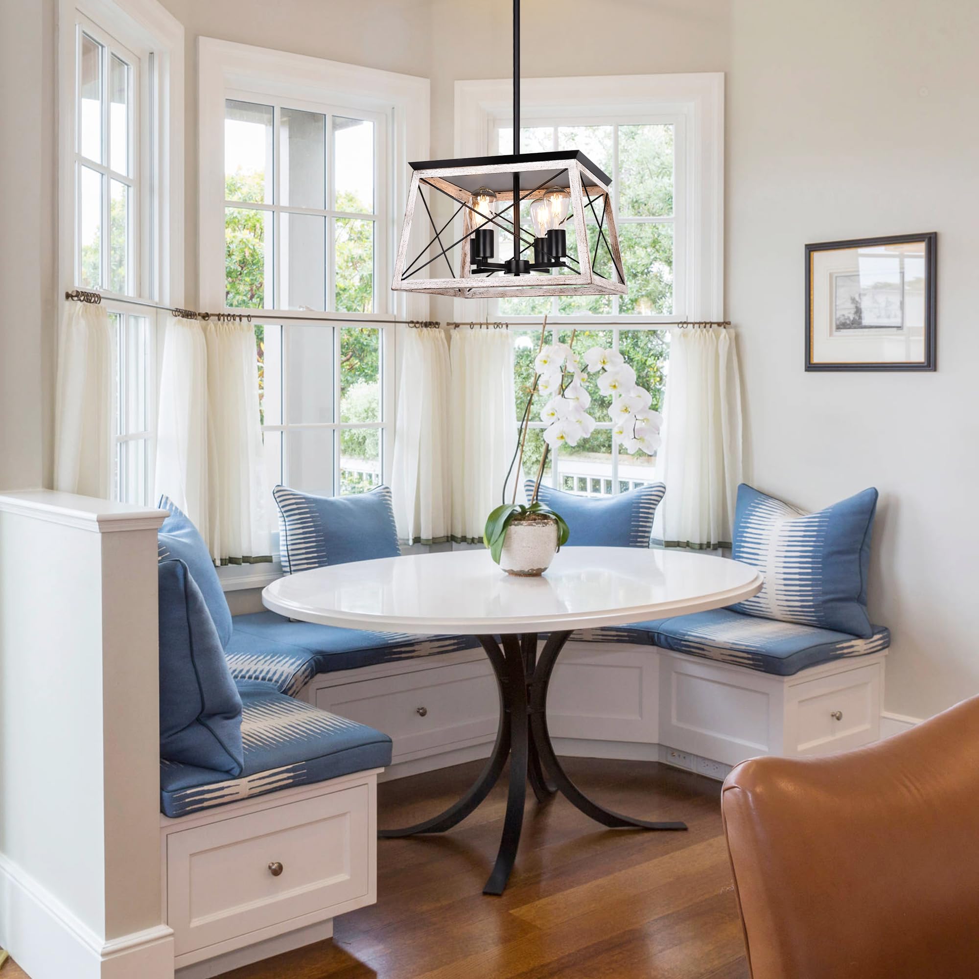 Rustic Farmhouse Chandelier - 4-Light White Wood Distressed Pendant Light for Dining Room, Kitchen Island, Entryway, Hallway & Foyer | Perfect for Country-Style Home Decor and Cozy Gatherings