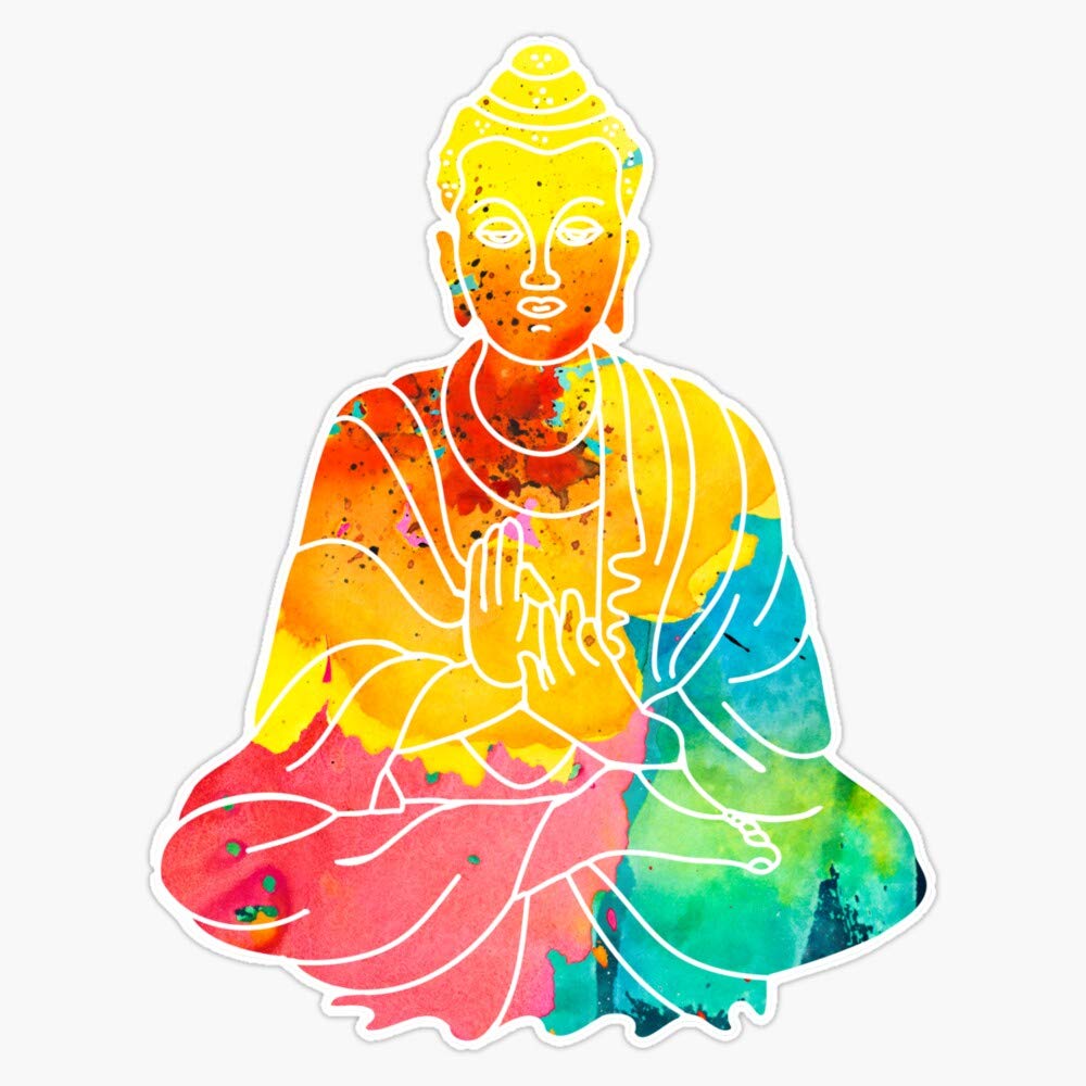 Psychedelic Watercolor Sitting Buddha Vinyl Sticker - 5 Inch Waterproof Bumper Decal for Cars, Laptops, and DIY Crafts