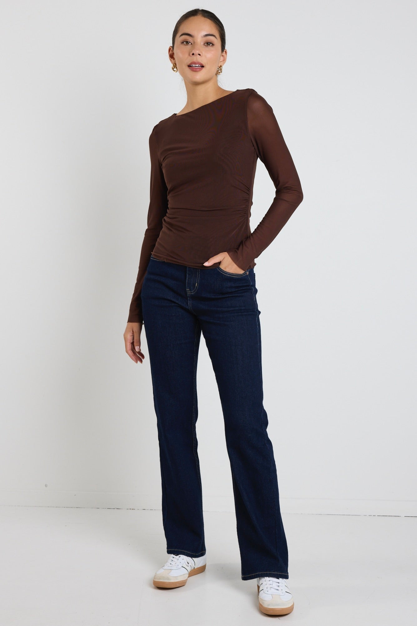 Bravo Chocolate Mesh Long Sleeve T-Shirt for Women - Breathable Fashion Top for Casual Wear, Layering & Night Out