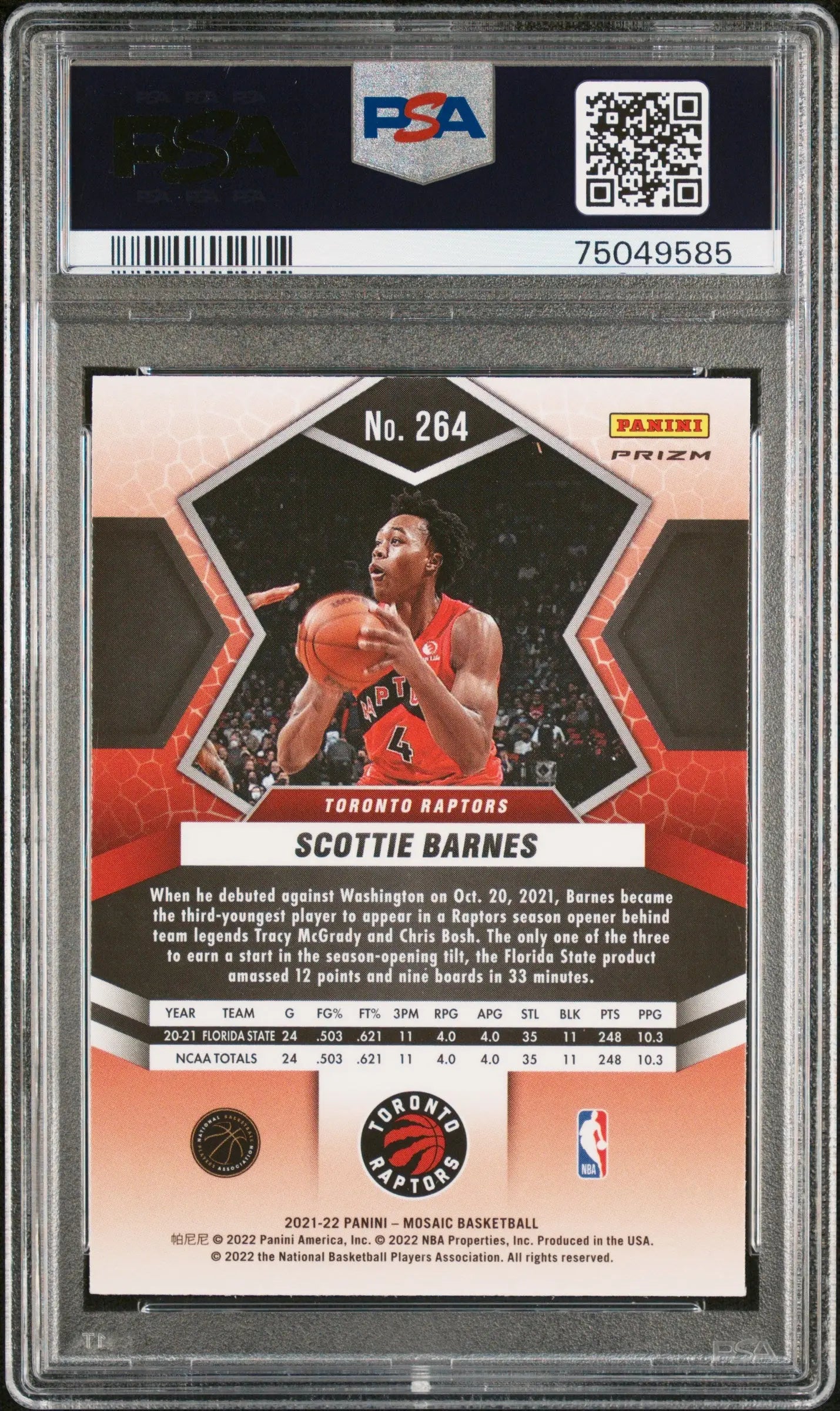 2021 Panini Mosaic Basketball Scottie Barnes Rookie Card White Sparkle PSA 10 Gem Mint #264 - Perfect for NBA Collectors, Sports Memorabilia Display & Investment