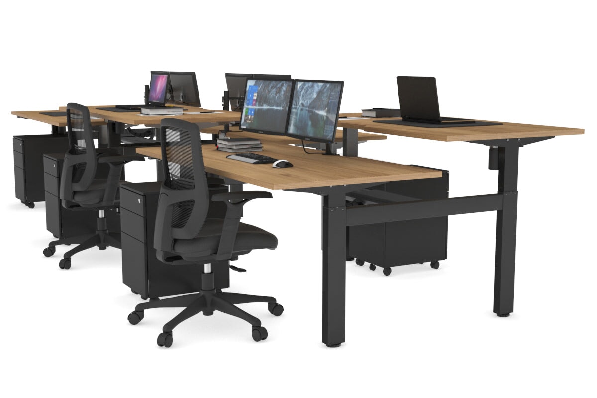 Adjustable 6-Person H Bench Workstation - Black Frame [1200L x 800W with Cable Management] for Office, Coworking Space & Conference Room