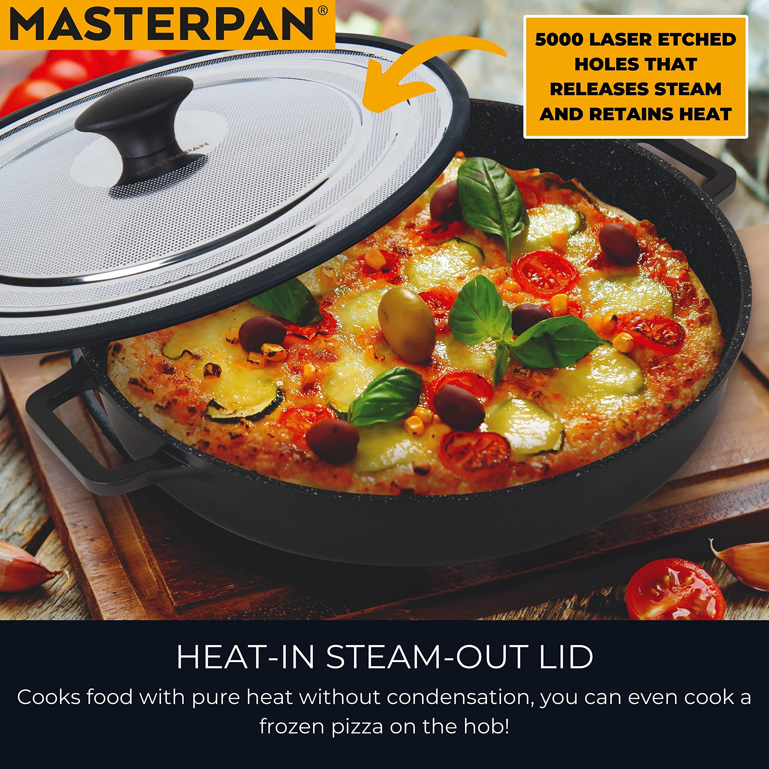 Non-Stick Stovetop Oven Grill Pan with Steam Venting Lid - 12 Inch Red Skillet for Grilling, Searing & Roasting - Perfect for Steaks, Burgers & Vegetables - Oven & Stovetop Safe Cookware