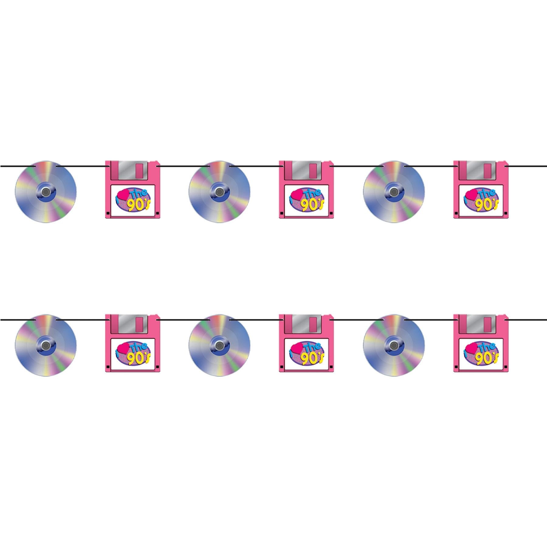 12 Pack Beistle CD & Floppy Disk Party Streamers - Retro Computer Theme Party Decorations for 80s 90s Themed Events, Birthdays & Office Celebrations