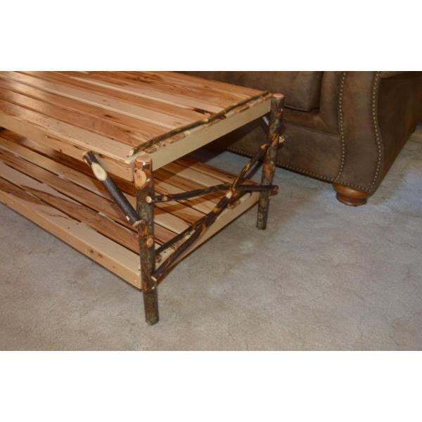 Solid Hickory Wood Coffee Table with Storage Shelf - Rustic Farmhouse Living Room Furniture for Home Decor & Entertainment Areas