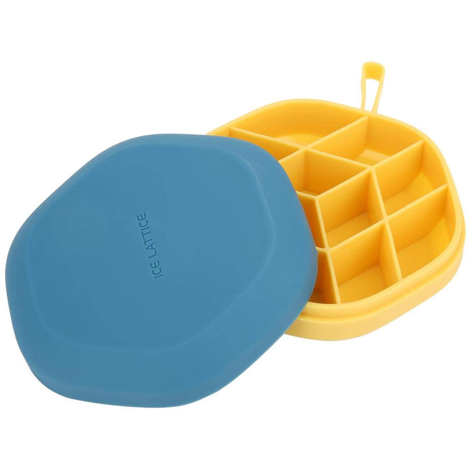 Reusable Silicone Ice Cube Mold with Lid - FDA Approved for Home & Restaurant Use - Yellow & Blue - Perfect for Cocktails, Beverages, and Party Drinks