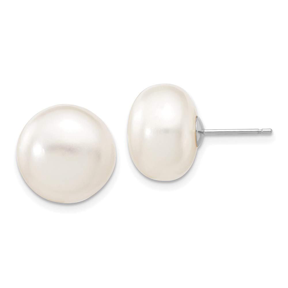 14K White Gold Freshwater Cultured Pearl Stud Earrings - 12-13mm White Button Pearls for Women | Perfect for Weddings, Parties & Everyday Elegance